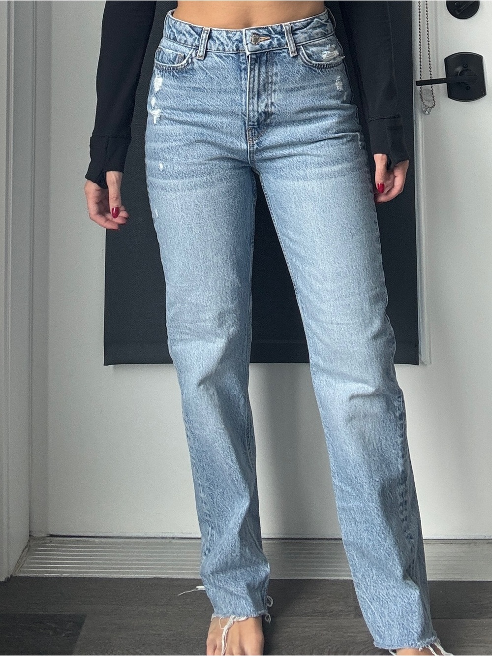 Zara Light Blue High-Rise Straight Leg Jeans